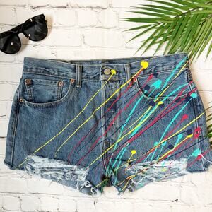 Levi’s 501 Jean Shorts Denim High Rise Distressed Cutoff Button Fly Unisex 33